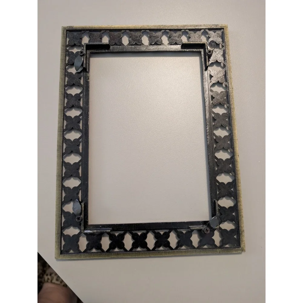 Ornate Metal Picture Frame Blue White Enamel Flowers Rhinestone Floral 5x7